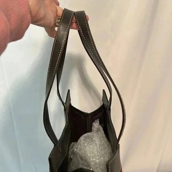 TOTE HANDBAG TWO TONE SUEDE EMBOSSED FLORAL PATTERN DOUBLE HANDLES‎ - Picture 5 of 7